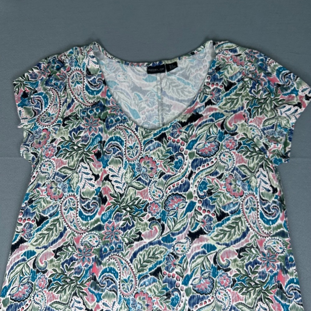 Rachel Zoe Paisley T-Shirt Dress Ruffle Hem Boho Artsy Soft Stretchy Flowy Sz-2X - Picture 2 of 8